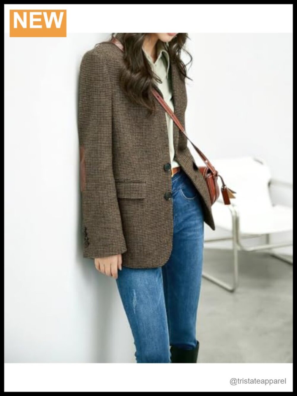 Wool Blend Plaid Blazer Single Breasted Notch Lapel Work Coat - Picture 4 of 6